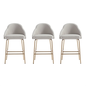 Gracie Stone and Gold Leatherette Counter Stool  with Steel Legs - Set of 3