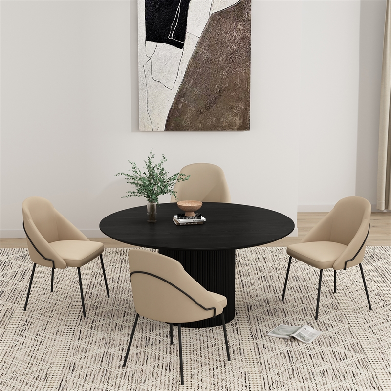 Gracie Tan and Black Leatherette Dining Chair with Steel Legs - Set of 4