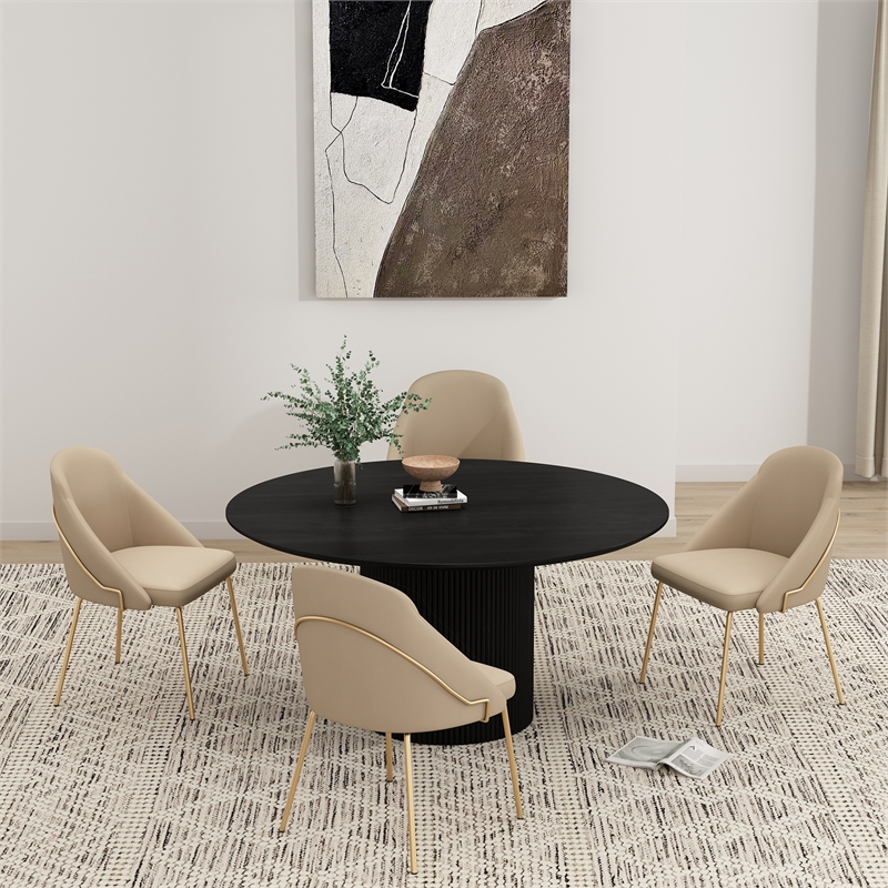 Gracie Tan and Gold Leatherette Dining Chair with Steel Legs - Set of 4