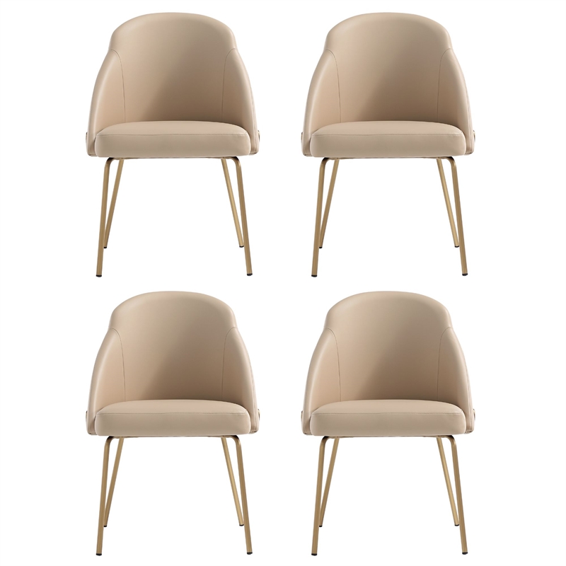 Gracie Tan and Gold Leatherette Dining Chair with Steel Legs - Set of 4