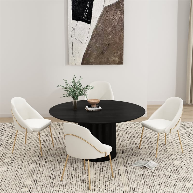 Gracie White and Gold Leatherette Dining Chair with Steel Legs - Set of 4