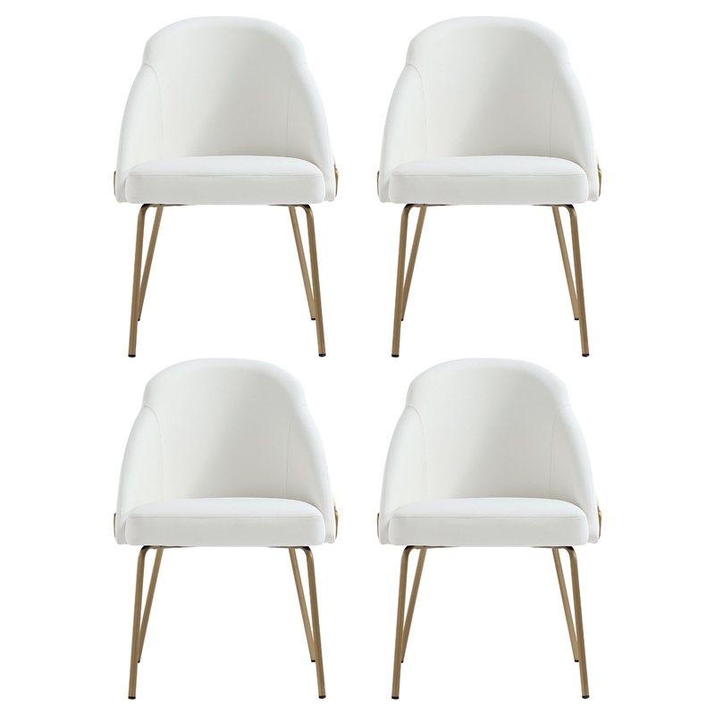 Gracie White and Gold Leatherette Dining Chair with Steel Legs - Set of 4