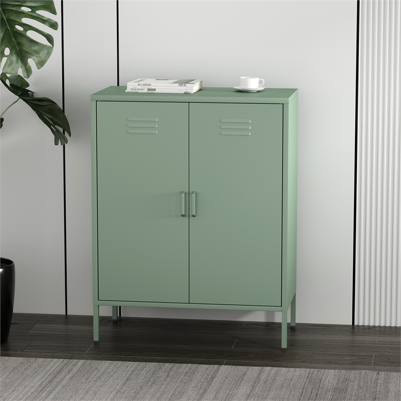 Naomi Modern 31.5 Accent Cabinet with 3 Adjustable Shelves in Green