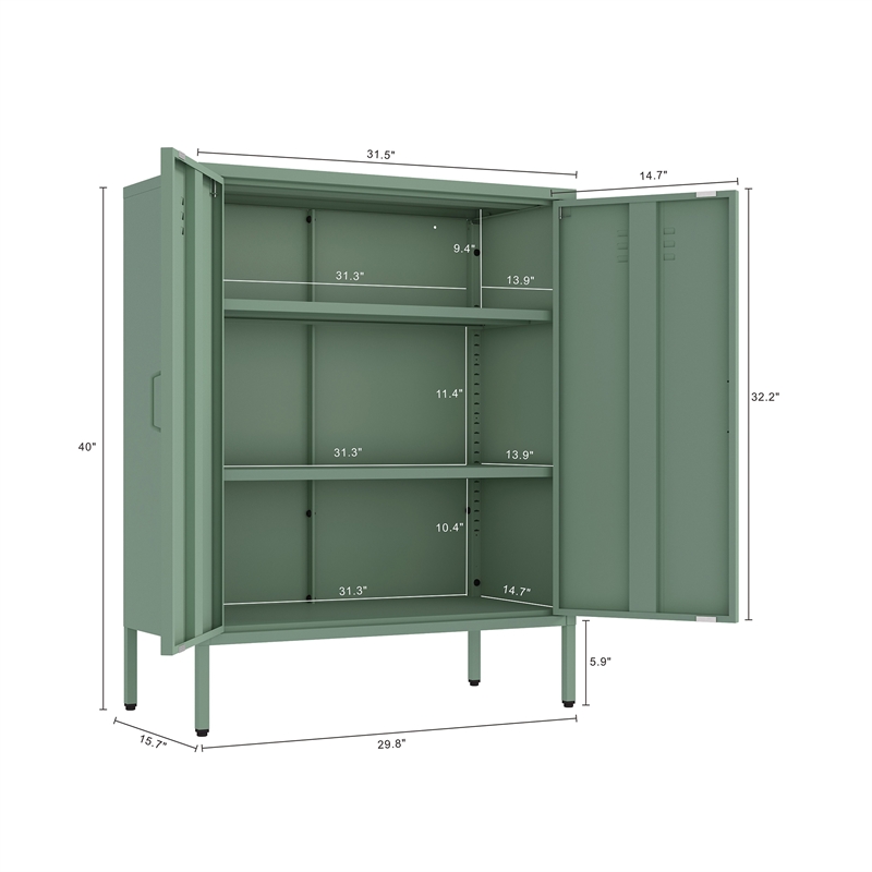 Naomi Modern 31.5 Accent Cabinet with 3 Adjustable Shelves in Green