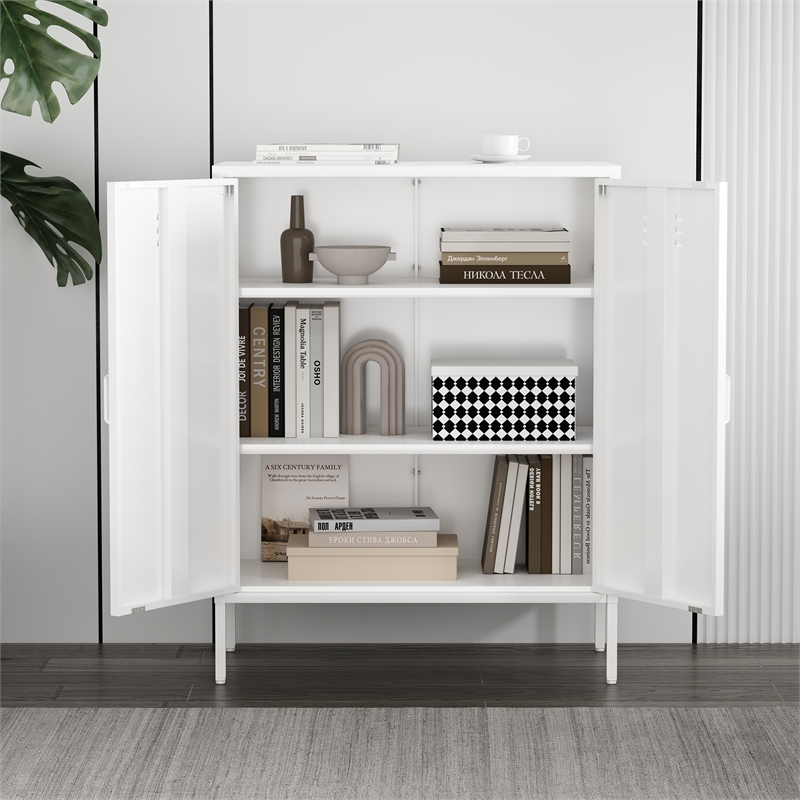 Naomi Modern 31.5 Accent Cabinet with 3 Adjustable Shelves in White