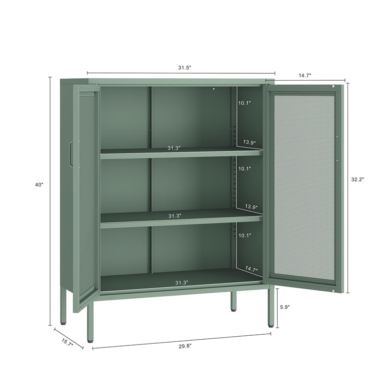 Amelia Modern 31.5 Accent Cabinet with 3 Adjustable Shelves in Green