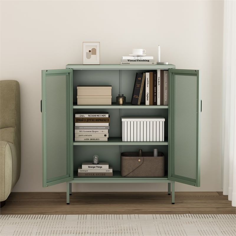 Amelia Modern 31.5 Accent Cabinet with 3 Adjustable Shelves in Green