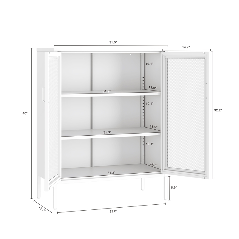 Amelia Modern 31.5 Accent Cabinet with 3 Adjustable Shelves in White