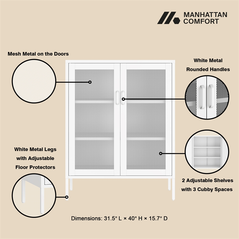 Amelia Modern 31.5 Accent Cabinet with 3 Adjustable Shelves in White