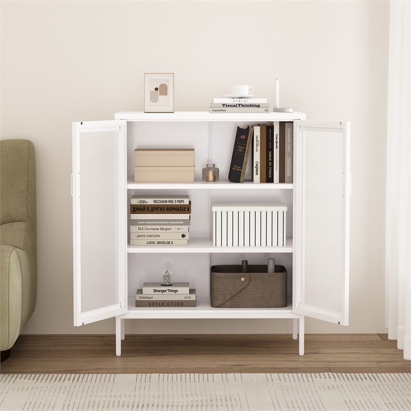 Amelia Modern 31.5 Accent Cabinet with 3 Adjustable Shelves in White
