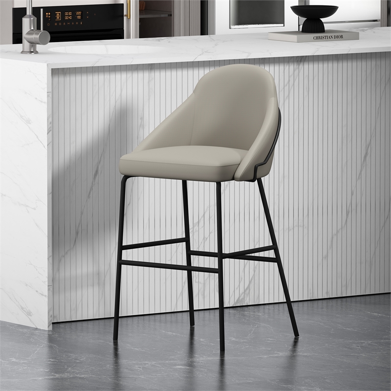 Gracie Stone and Black Leatherette Barstool with Steel Legs