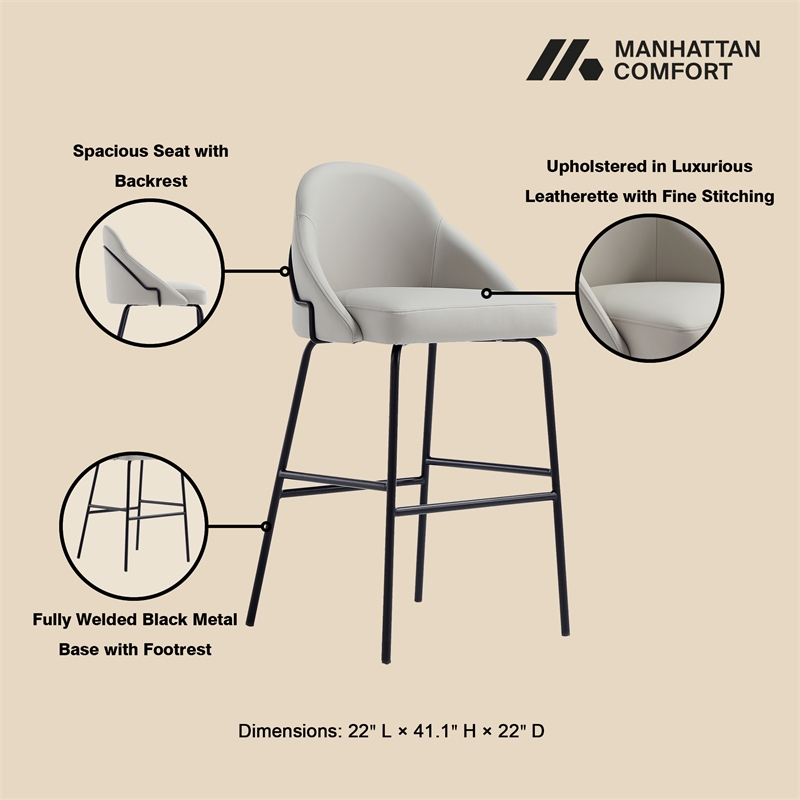 Gracie Stone and Black Leatherette Barstool with Steel Legs