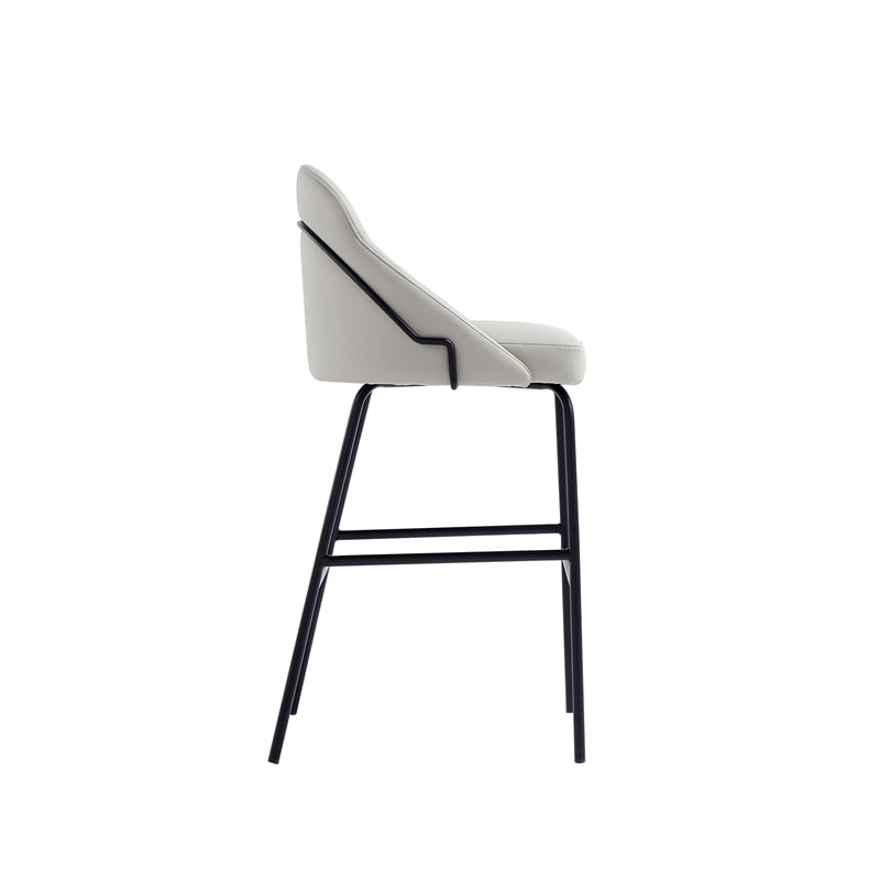 Gracie Stone and Black Leatherette Barstool with Steel Legs
