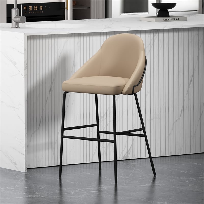 Gracie Tan and Black Leatherette Barstool with Steel Legs