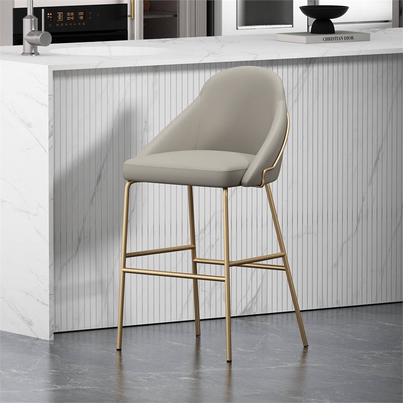Gracie Stone and Gold Leatherette Barstool with Steel Legs