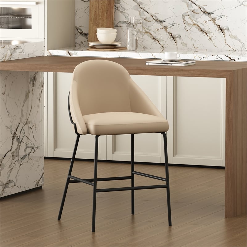 Gracie Tan and Black Leatherette Counter Stool  with Steel Legs