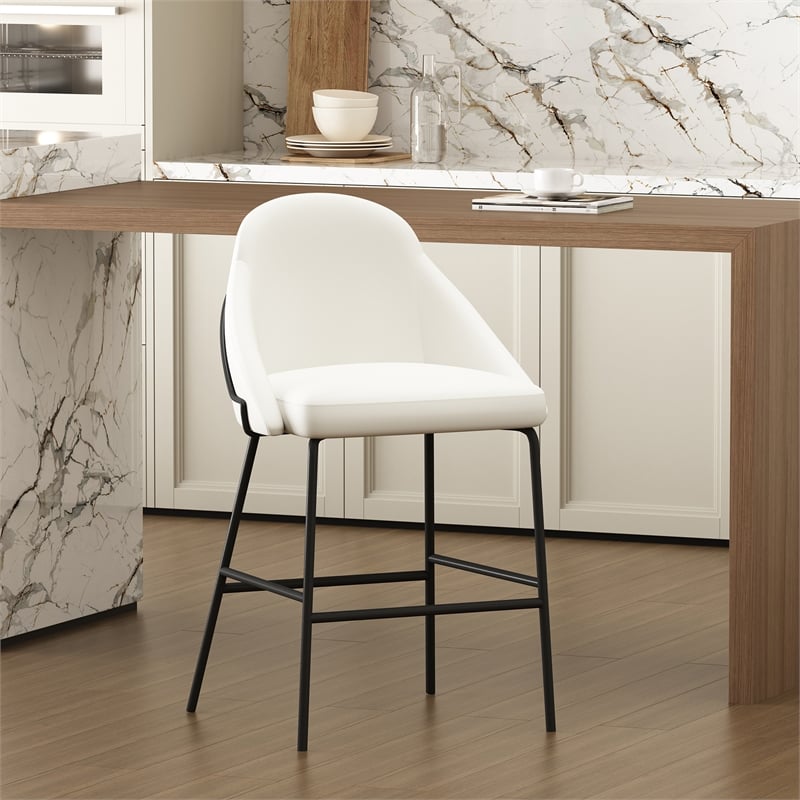 Gracie White and Black Leatherette Counter Stool  with Steel Legs