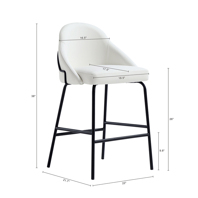 Gracie White and Black Leatherette Counter Stool  with Steel Legs
