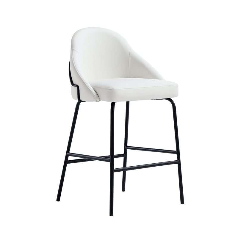 Gracie White and Black Leatherette Counter Stool  with Steel Legs