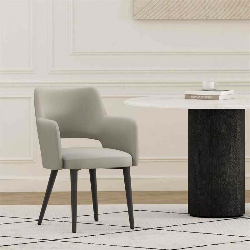 Tremont Stone Leatherette Dining Arm Chair with Metal Legs