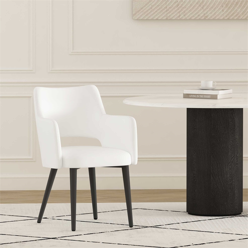 Tremont White Leatherette Dining Arm Chair with Metal Legs