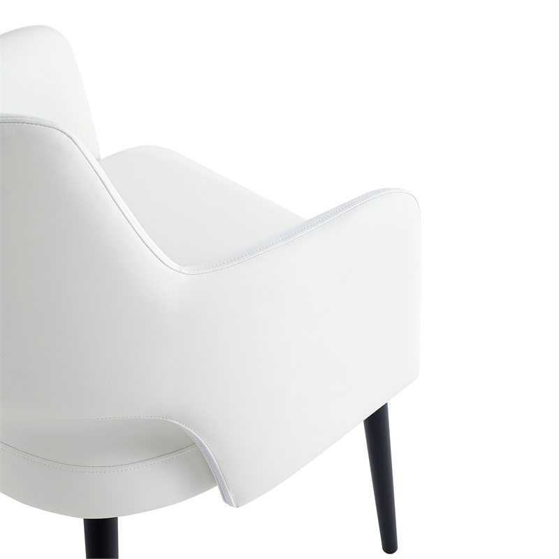 Tremont White Leatherette Dining Arm Chair with Metal Legs