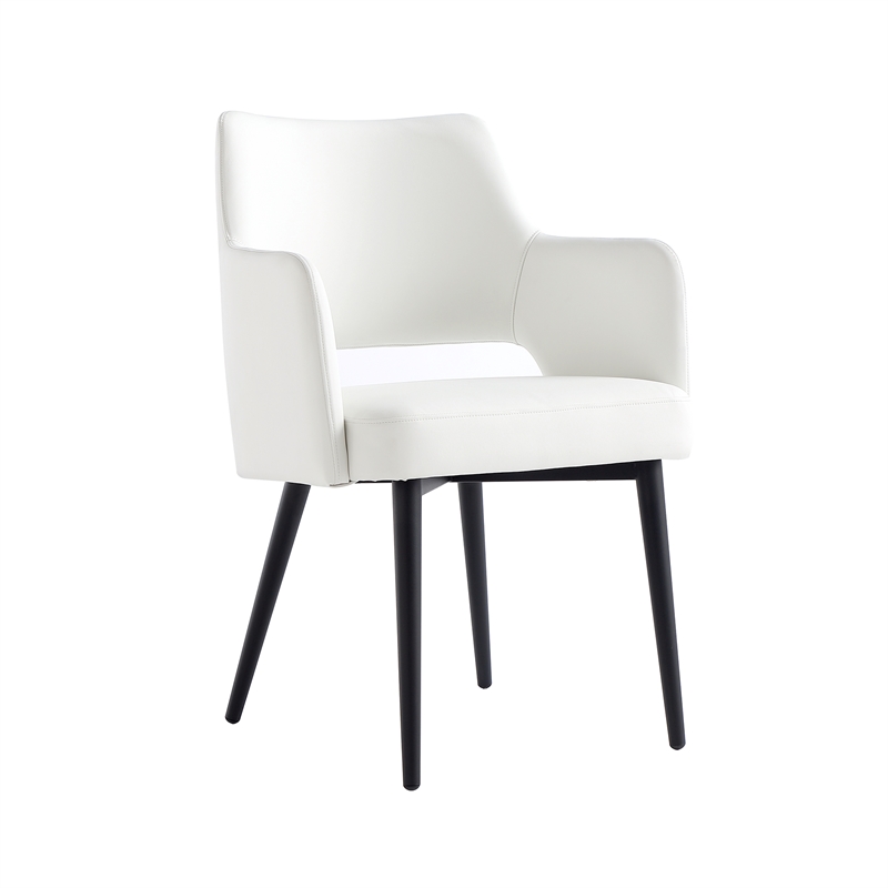 Tremont White Leatherette Dining Arm Chair with Metal Legs