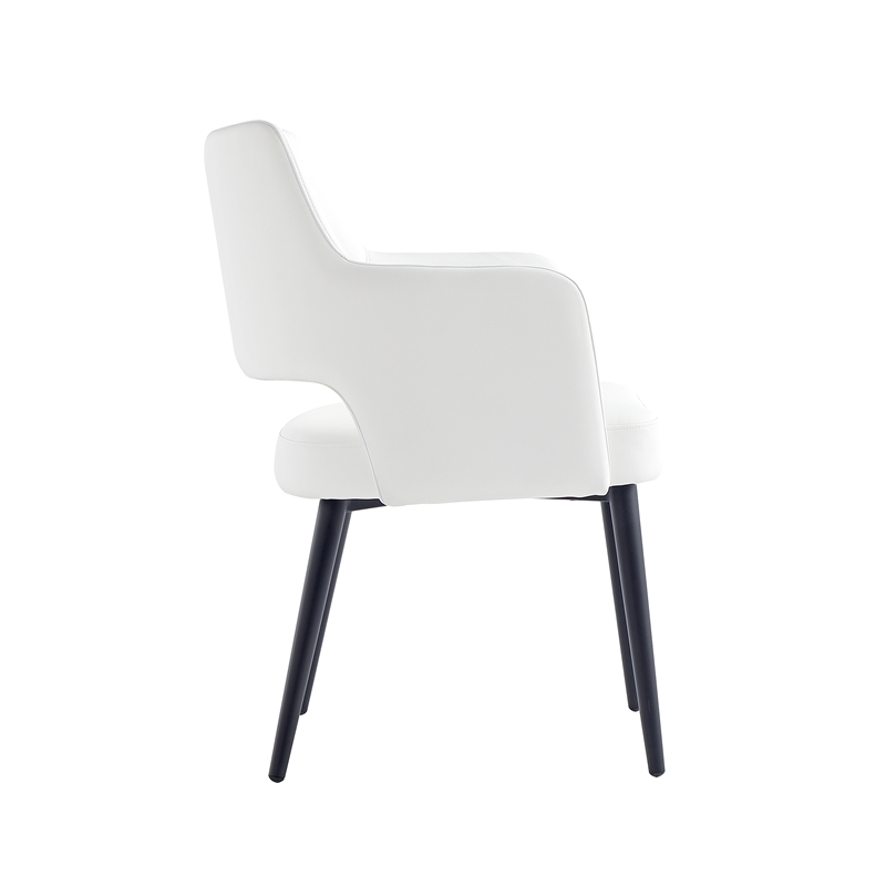 Tremont White Leatherette Dining Arm Chair with Metal Legs