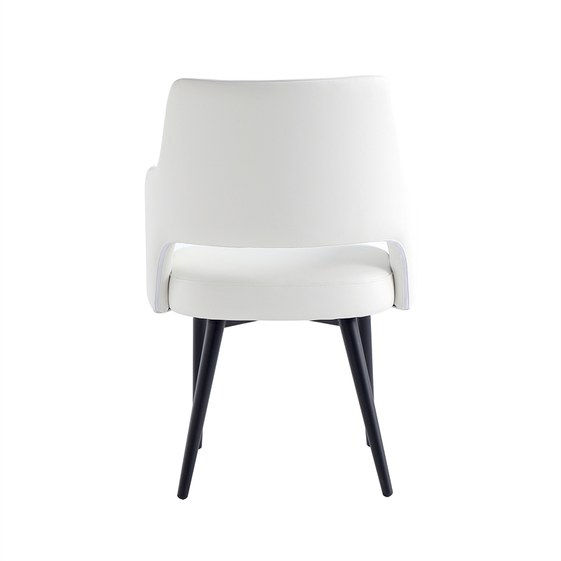 Tremont White Leatherette Dining Arm Chair with Metal Legs