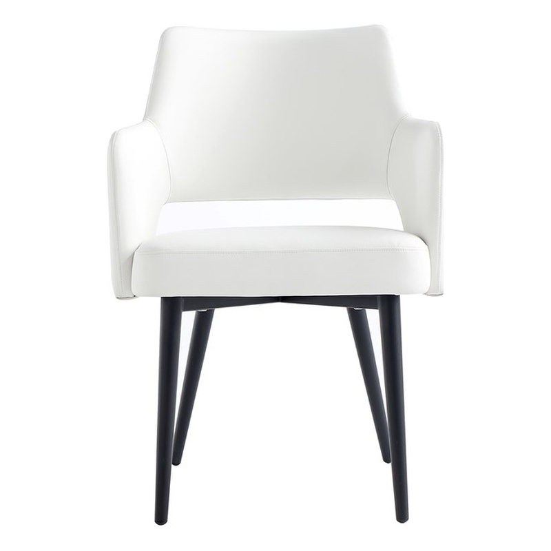 Tremont White Leatherette Dining Arm Chair with Metal Legs