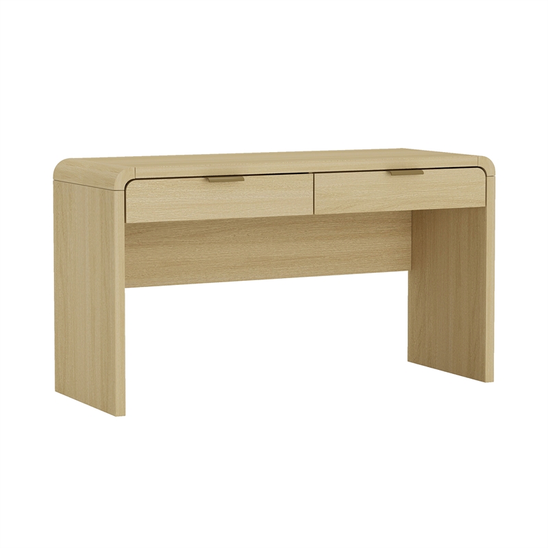 Grace Modern 54 Home Office Desk with 2 Drawers in Natural Oak and Gold