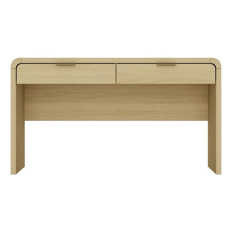 Grace Modern 54 Home Office Desk with 2 Drawers in Natural Oak and Gold