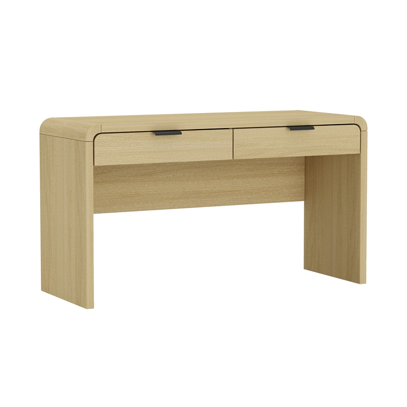 Grace Modern 54 Home Office Desk with 2 Drawers in Natural Oak and Black