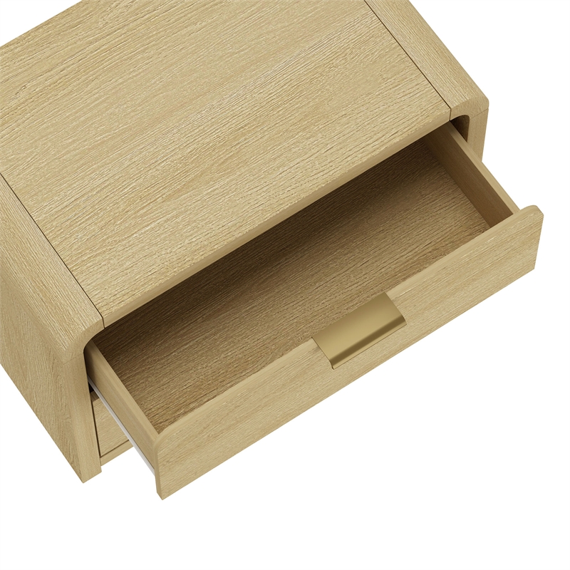 Grace Modern Nightstand with 2 Drawers in Natural Oak and Gold