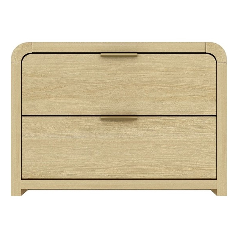 Grace Modern Nightstand with 2 Drawers in Natural Oak and Gold