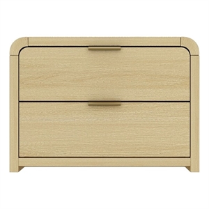 Grace Modern Nightstand with 2 Drawers in Natural Oak and Gold