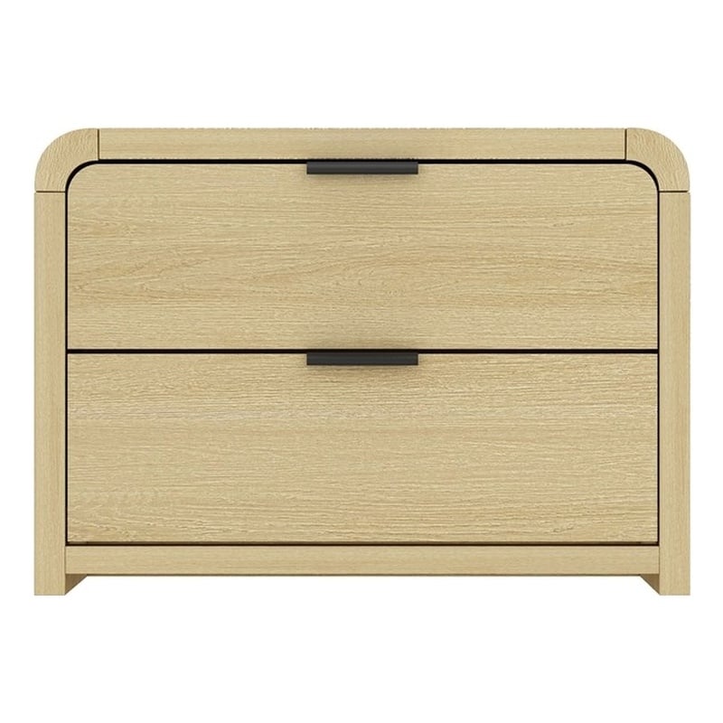 Grace Modern Nightstand with 2 Drawers in Natural Oak and Black