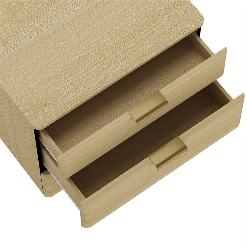 Payton Modern Nightstand with 3 Drawers in Natural Oak and Gold