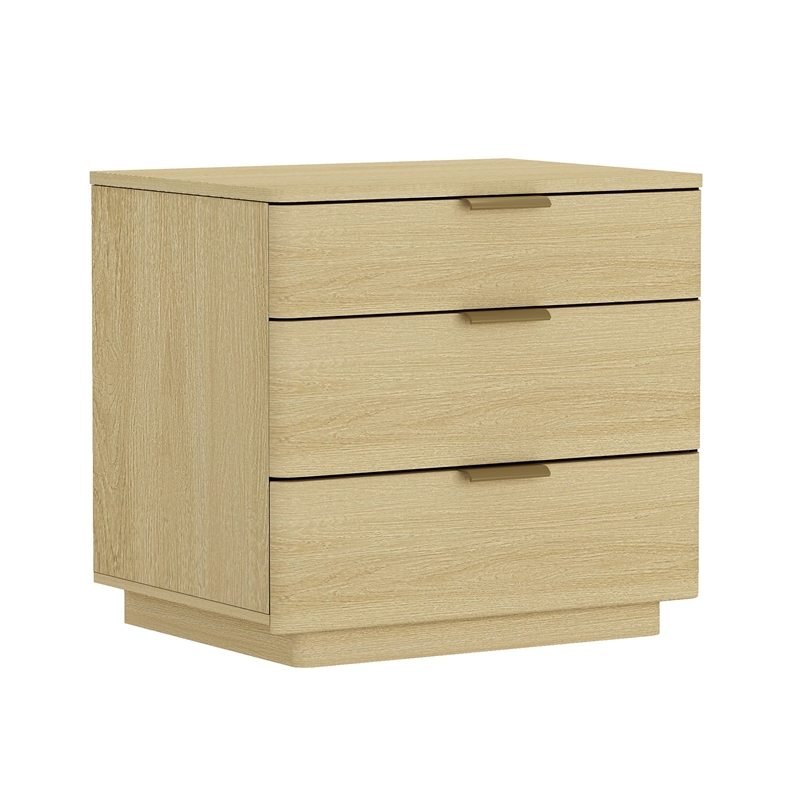 Payton Modern Nightstand with 3 Drawers in Natural Oak and Gold