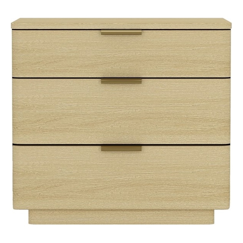Payton Modern Nightstand with 3 Drawers in Natural Oak and Gold