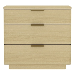 Payton Modern Nightstand with 3 Drawers in Natural Oak and Gold