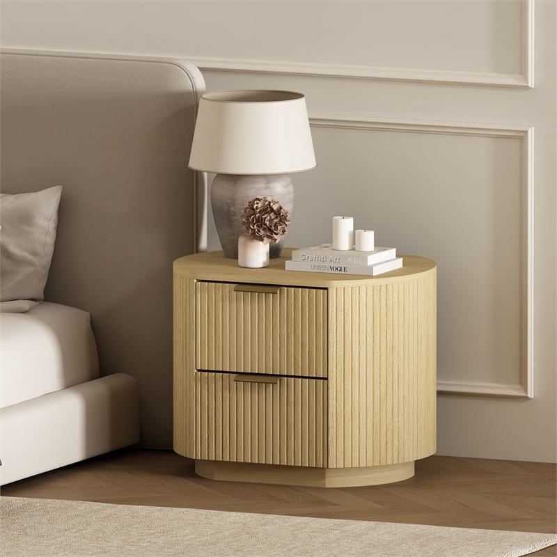 Olivia Modern Nightstand with 2 Drawers in Natural Oak and Gold