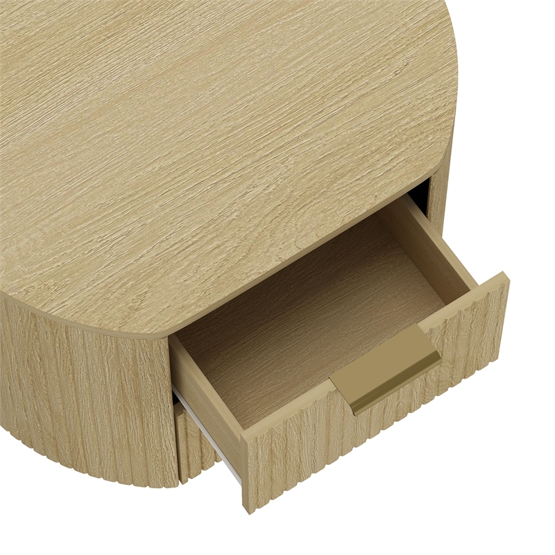 Olivia Modern Nightstand with 2 Drawers in Natural Oak and Gold
