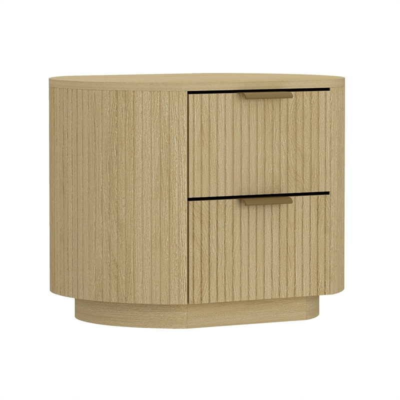 Olivia Modern Nightstand with 2 Drawers in Natural Oak and Gold
