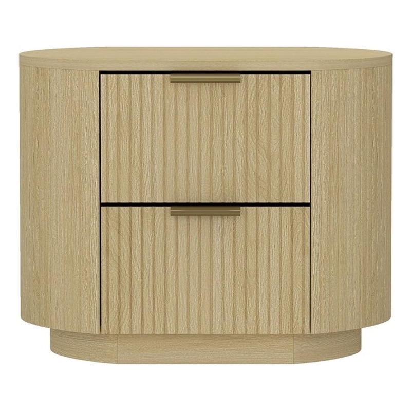 Olivia Modern Nightstand with 2 Drawers in Natural Oak and Gold