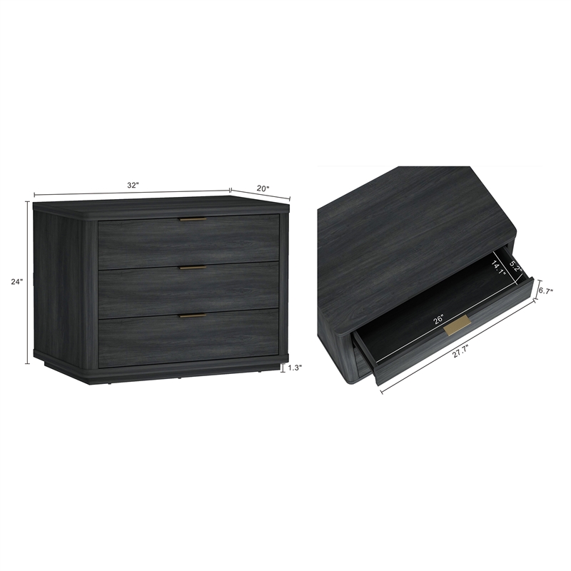 Evelyn Modern 32 Nightstand 4.0 with 3 Full Extension Drawers in Charcoal Grey