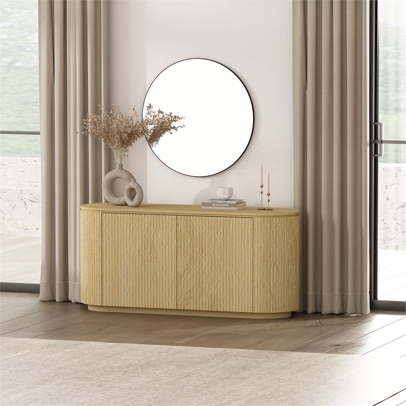 Olivia Modern 60 Sideboard with 4 Adjustable Shelves in Natural Oak