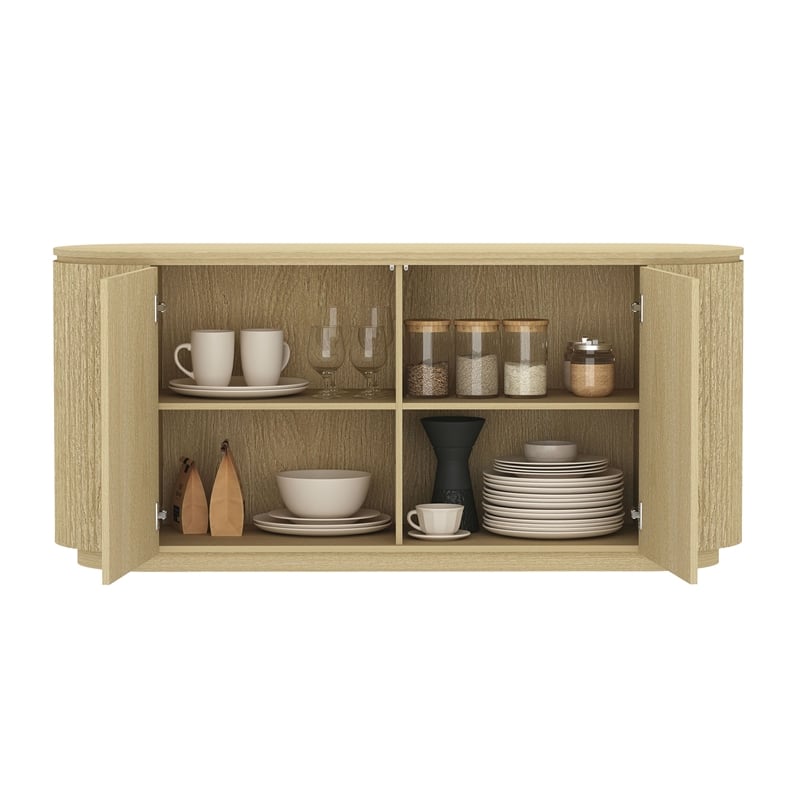 Olivia Modern 60 Sideboard with 4 Adjustable Shelves in Natural Oak