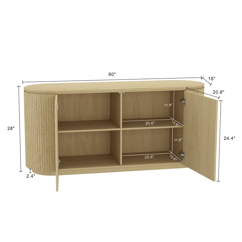 Olivia Modern 60 Sideboard with 4 Adjustable Shelves in Natural Oak