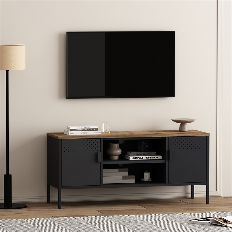 Landen Modern 47 TV Stand with 6 Fixed Shelves in Black